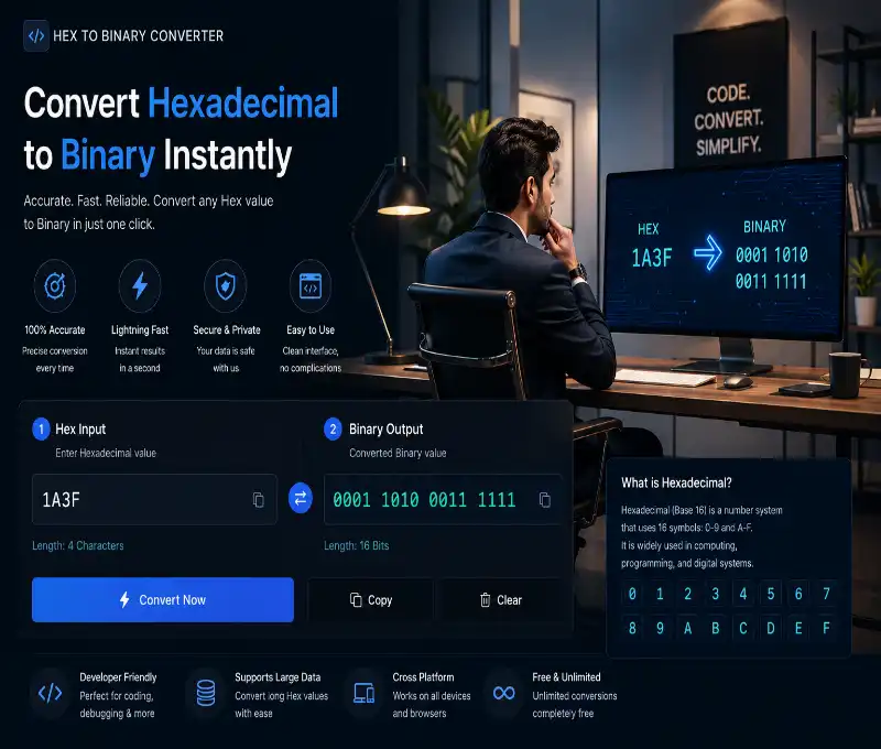 Hex to Binary Converter Tool Online