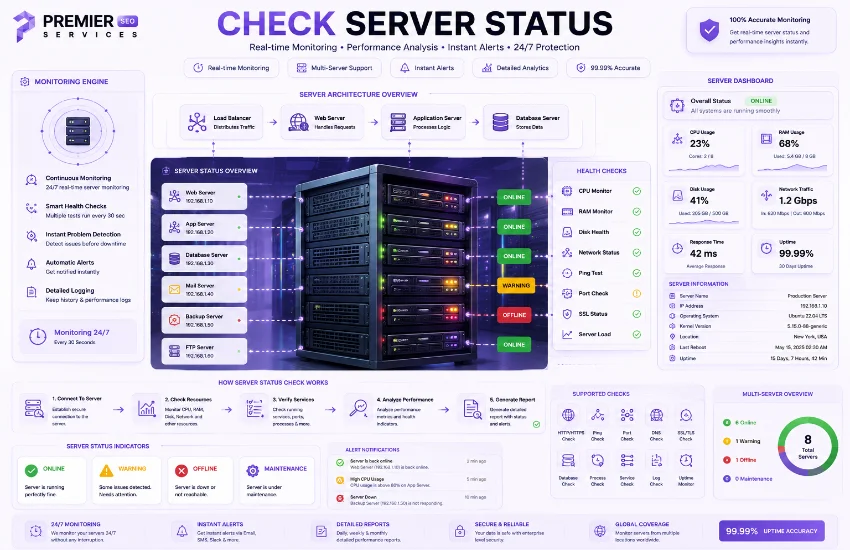 Check Server Status tool showing server diagnostics results