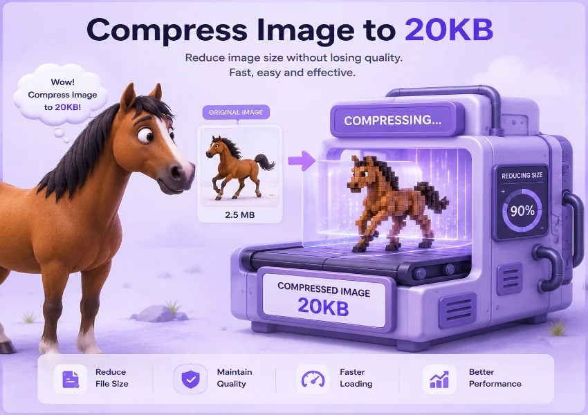 compress image size to 20kb tool showing compression result panel