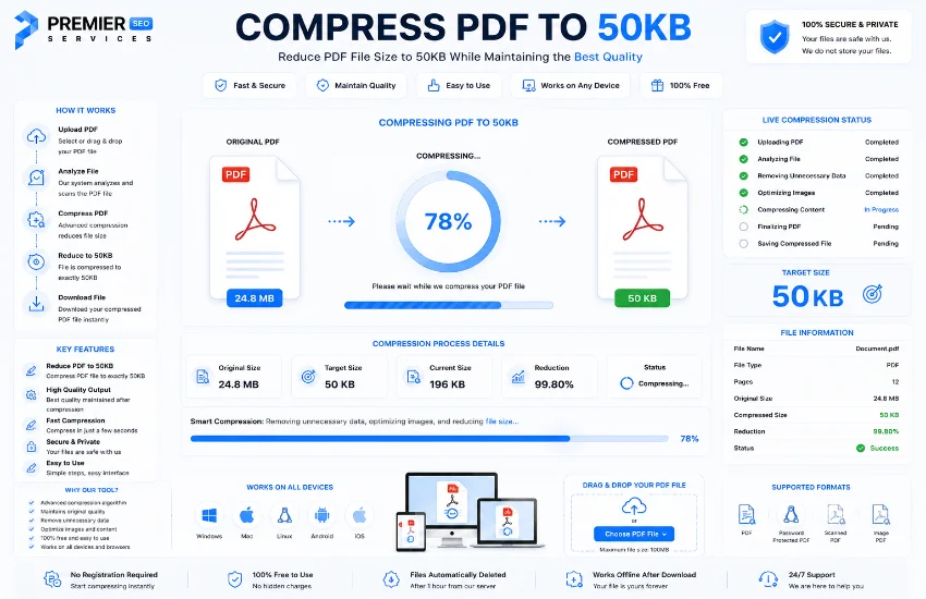 Compress PDF to 50KB online tool