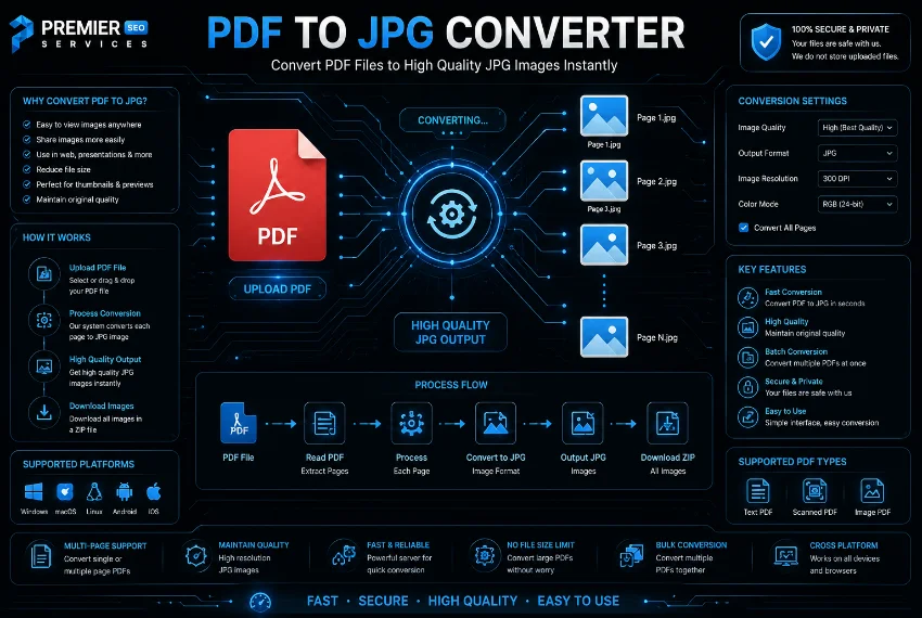 PDF to JPG Converter tool showing PDF page conversion