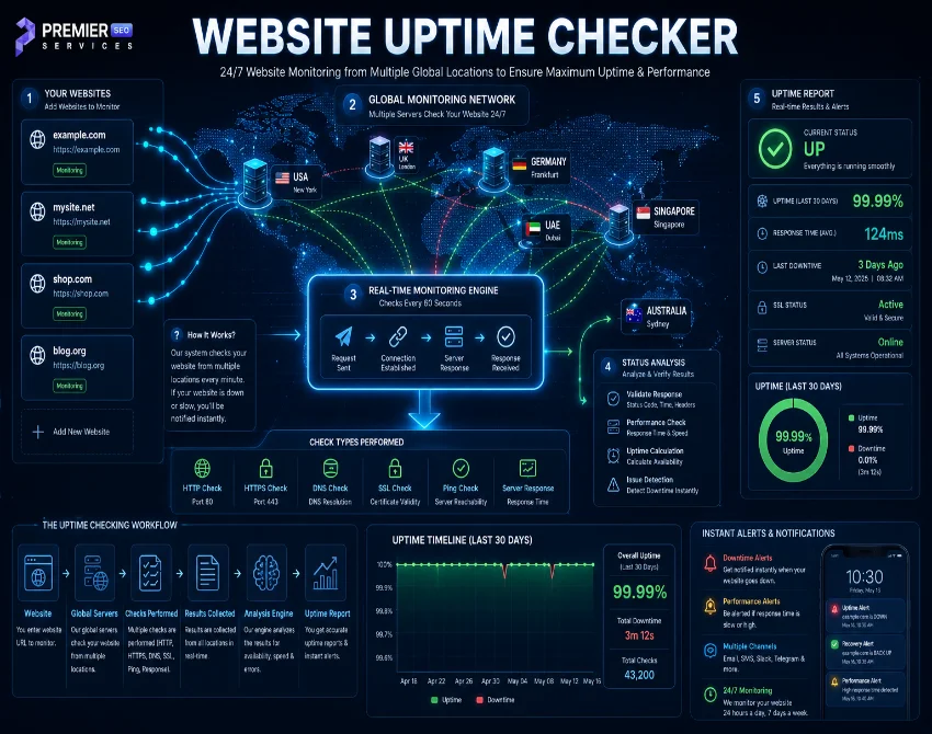 Uptime Checker global availability monitoring dashboard interface