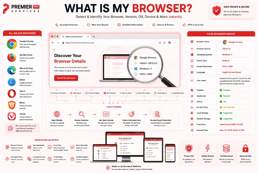 What Is My Browser tool showing detected browser information